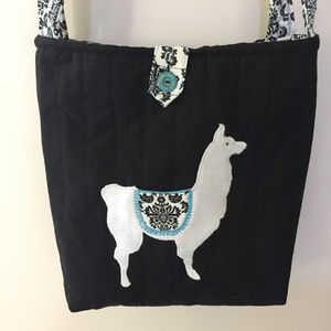 Quilted Black White Llama Handbag cross body